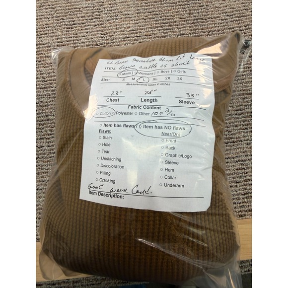 LL Bean Signature Waffle Crew Mens Large Slim Fit Thermal Shirt Brown Knit - Picture 4 of 11